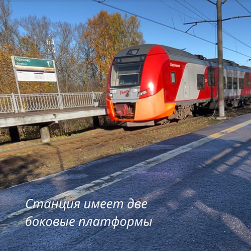 Станция имеет две боковые платформы, а рядом с платформой в сторону Ленинграда расположено само здание вокзала